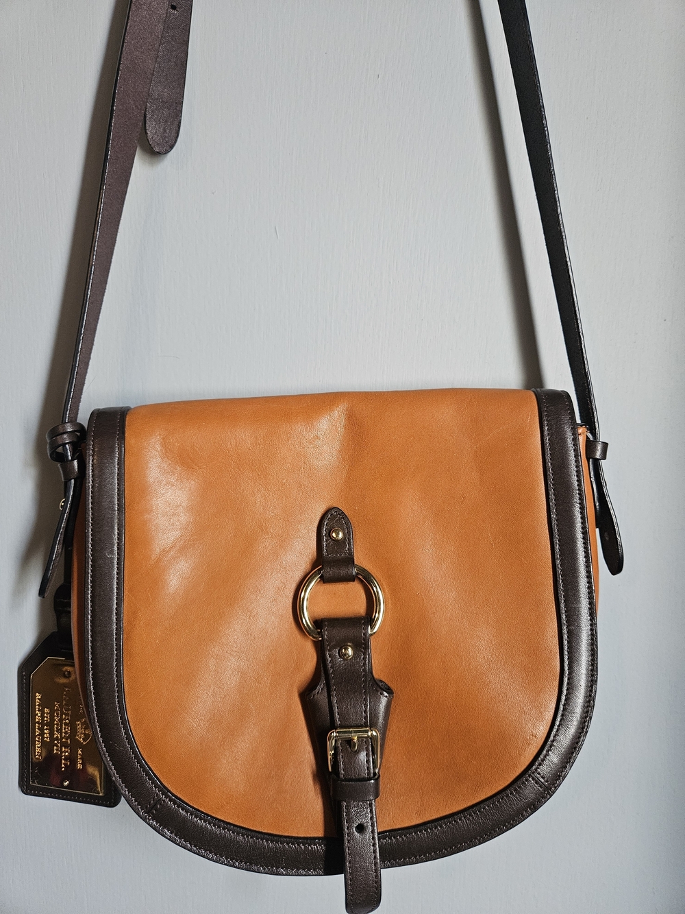 Lauren Ralph Lauren Orange Leather Saddle Bag with Gold Hardware
